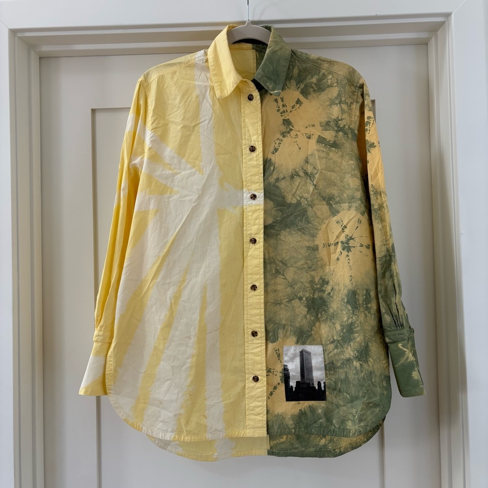 Proenza Schouler Long Sleeve Oversized Tie Dye City Button Down Shirt 0